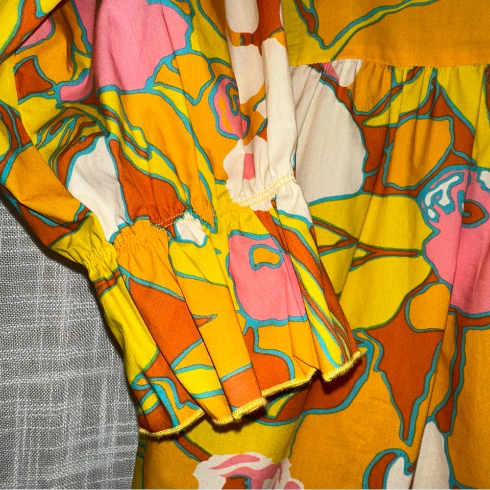 Flora Bea NYC Womens M Floral Kora Dress Multicolor Long Sleeve Boho High Neck - Picture 7 of 11